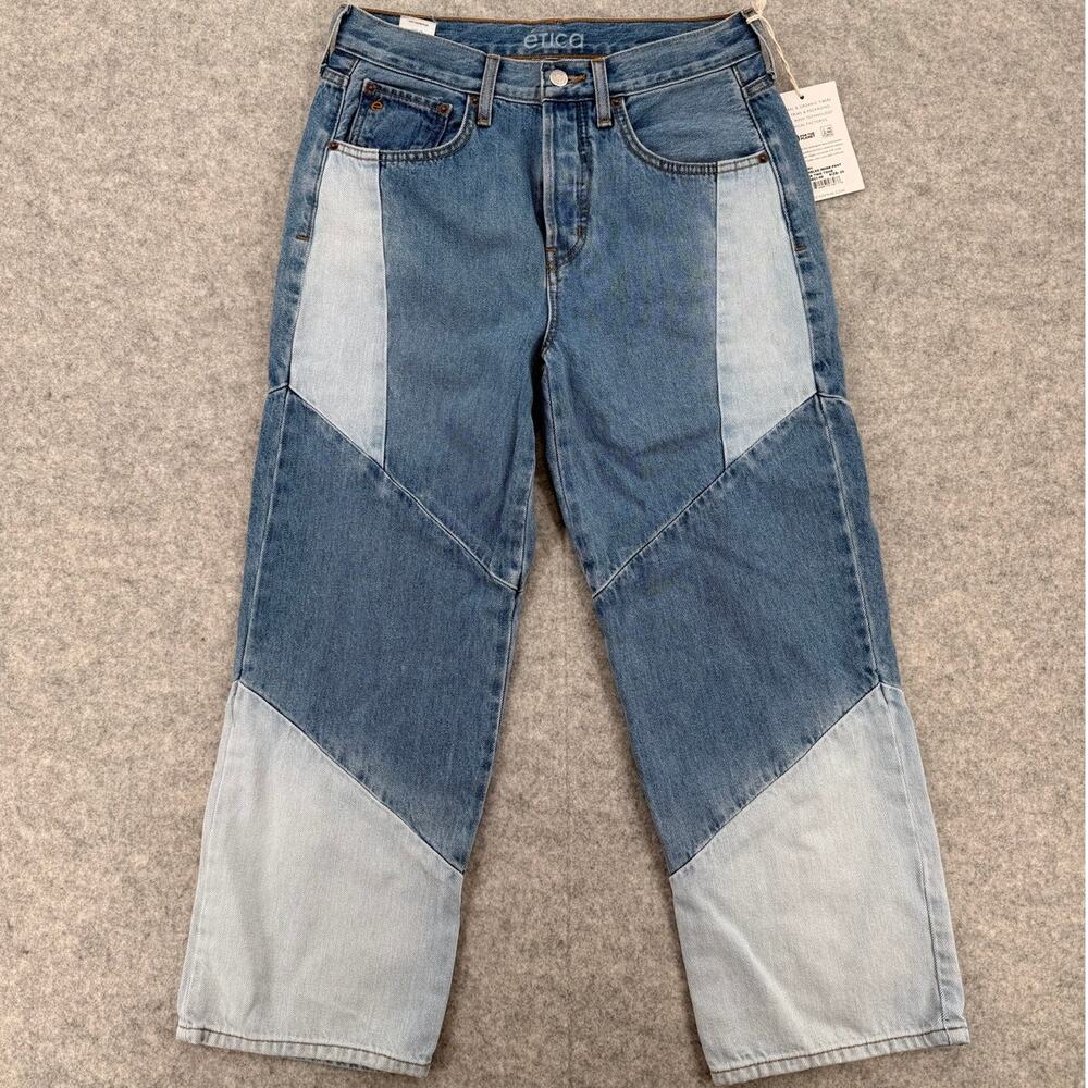 NWT Etica Sai Paneled Work Galera Jeans Two Tone Crop Wide Leg Size 25